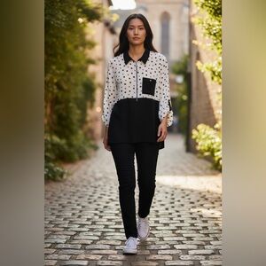 Bali Black & White Polka Dot Women's Blouse, LG/XL